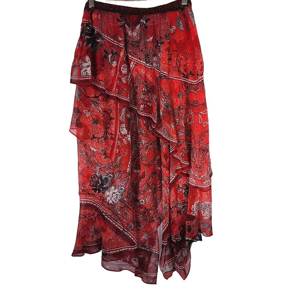Camilla long skirt embellished hankerchief style red & paisley - size 16 - Picture 14 of 17